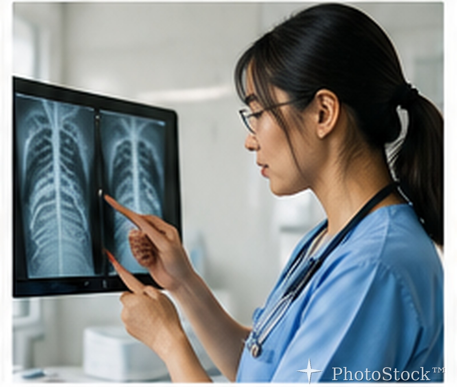 Clinician reviewing diagnostic imaging