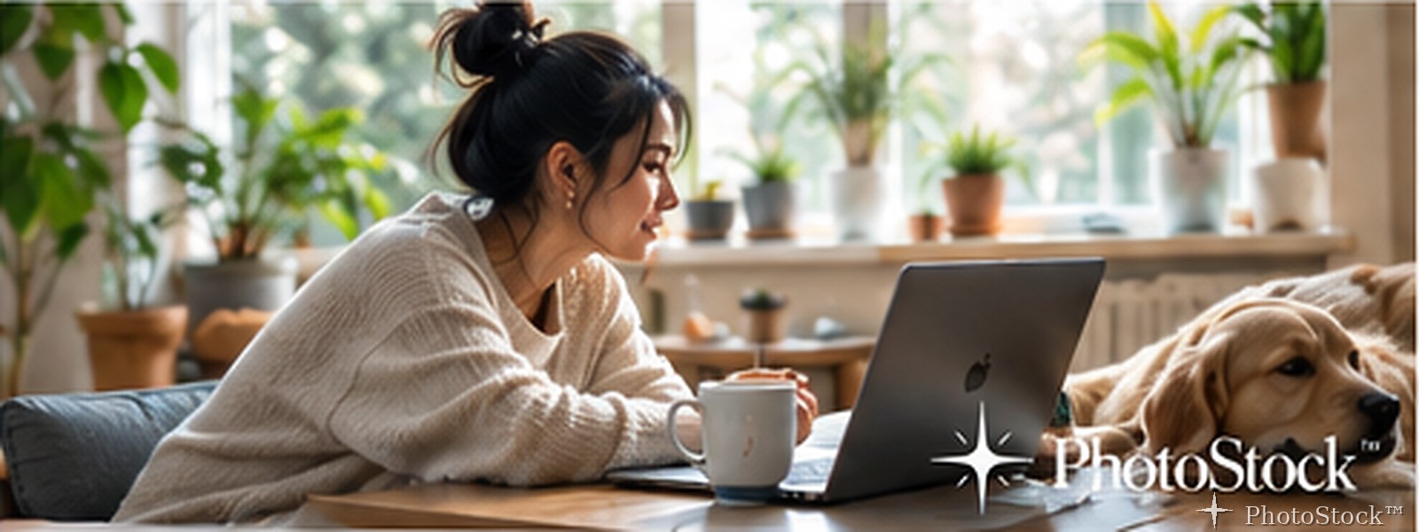 Remote worker with dog at home